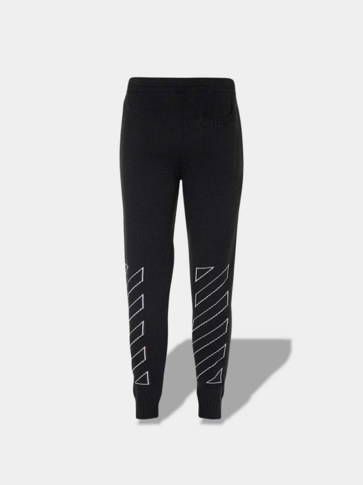 אוף וויט מכנסיים צבע שחור Diag-stripe embroidered pants