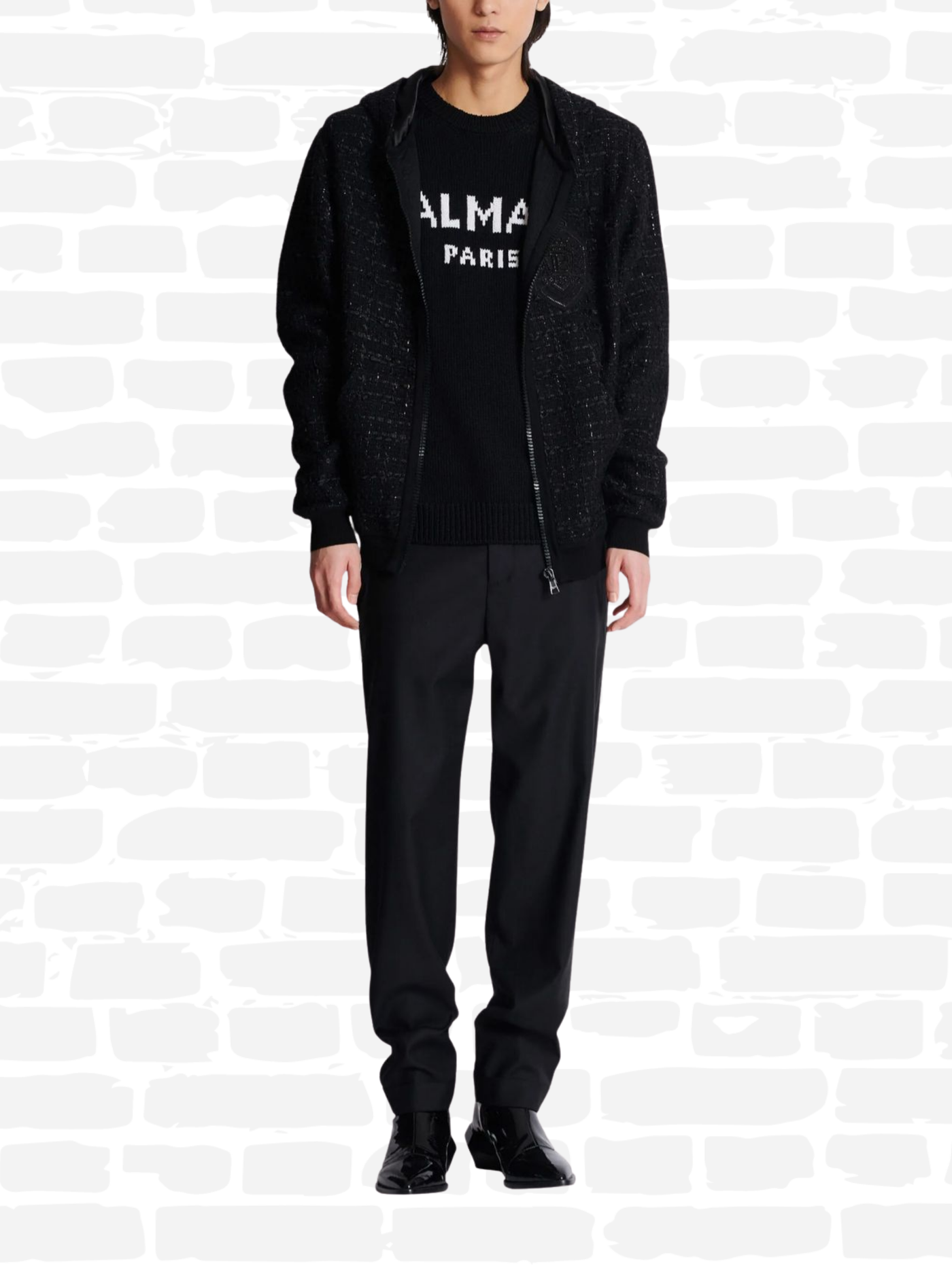 באלמין סווטשירט צבע שחור CONTRAST LOGO KNITTED