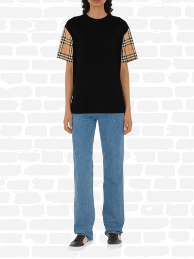 ברברי טי שירט צבע שחור CHECK-SLEEVE T-SHIRT