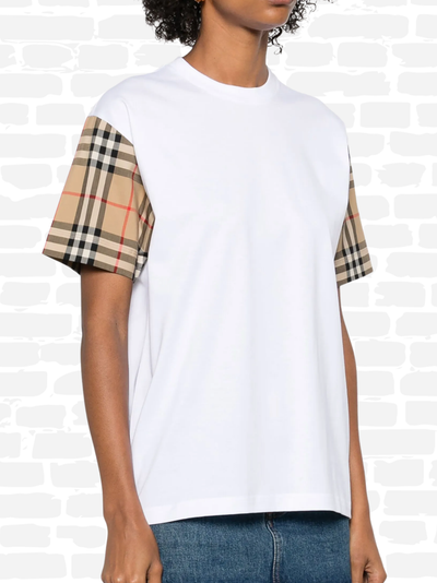 ברברי טי שירט צבע לבן CHECK-SLEEVE T-SHIRT