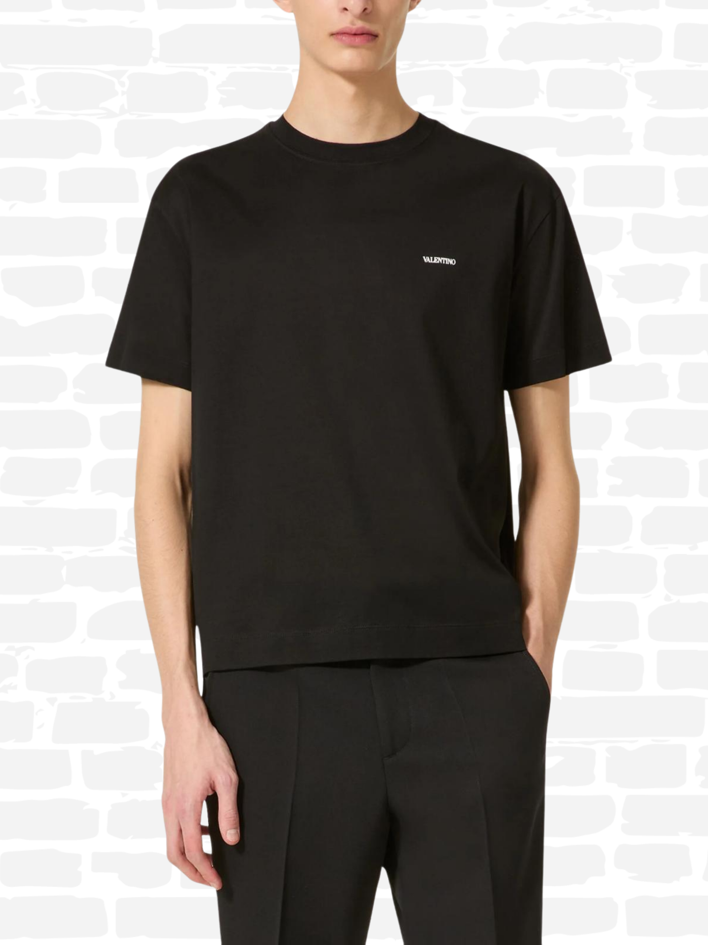 ולנטינו טי שירט צבע שחור LOGO-PRINT COTTON