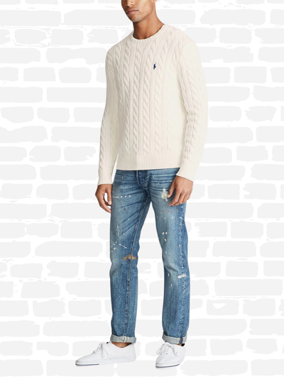 פולו ראלף לורן סריג צבע קרם POLO CABLE KNIT JUMPER