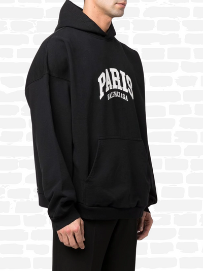בלנסיאגה סווטשירט קפוצ'ון צבע שחור לוגו תפור Paris logo embroidered hoodie
