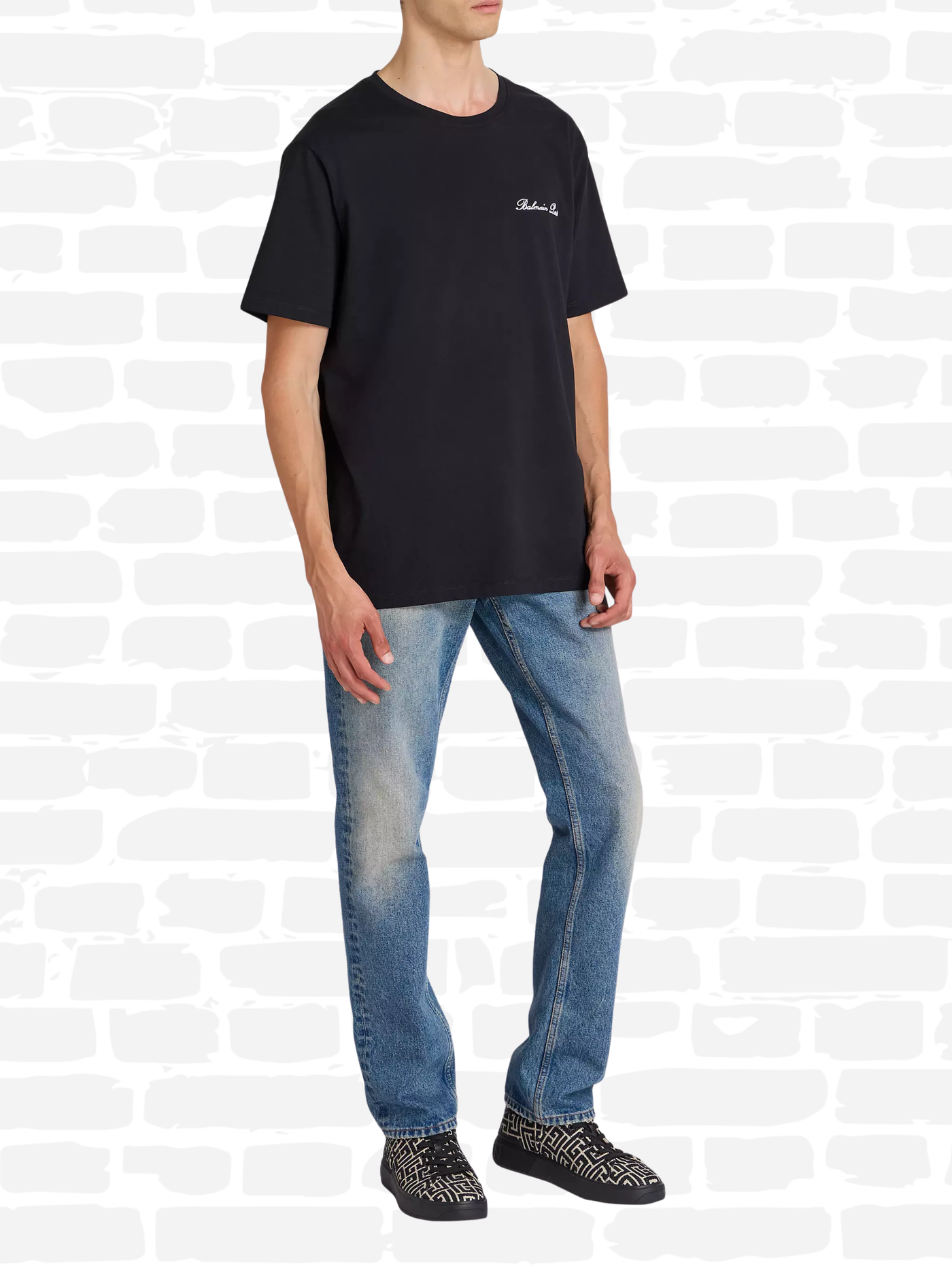 באלמין טי שירט צבע שחור EMBROIDERED CREWNECK T-SHIRT