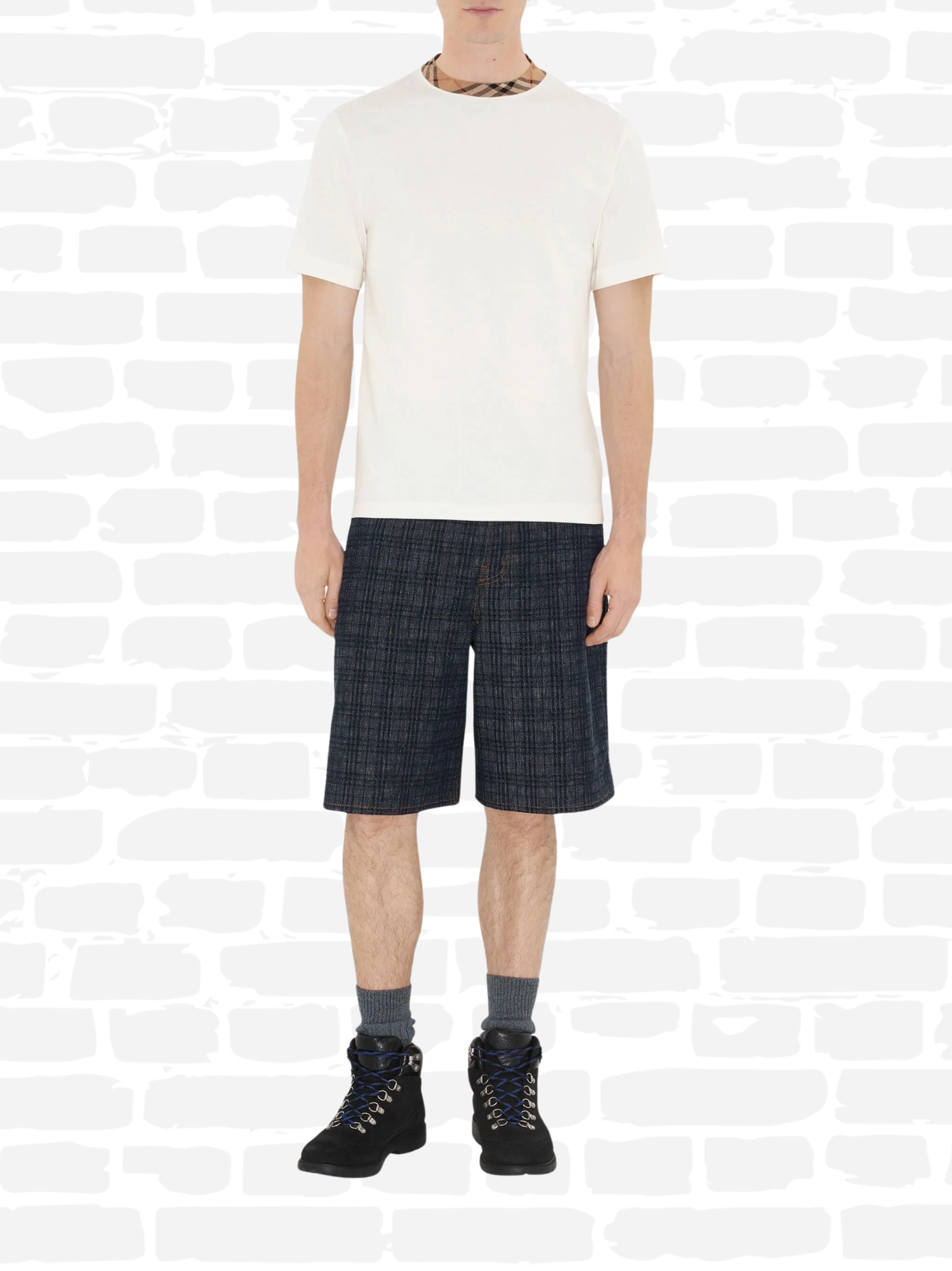 ברברי טי שירט צבע לבן COTON AVEC CHECK