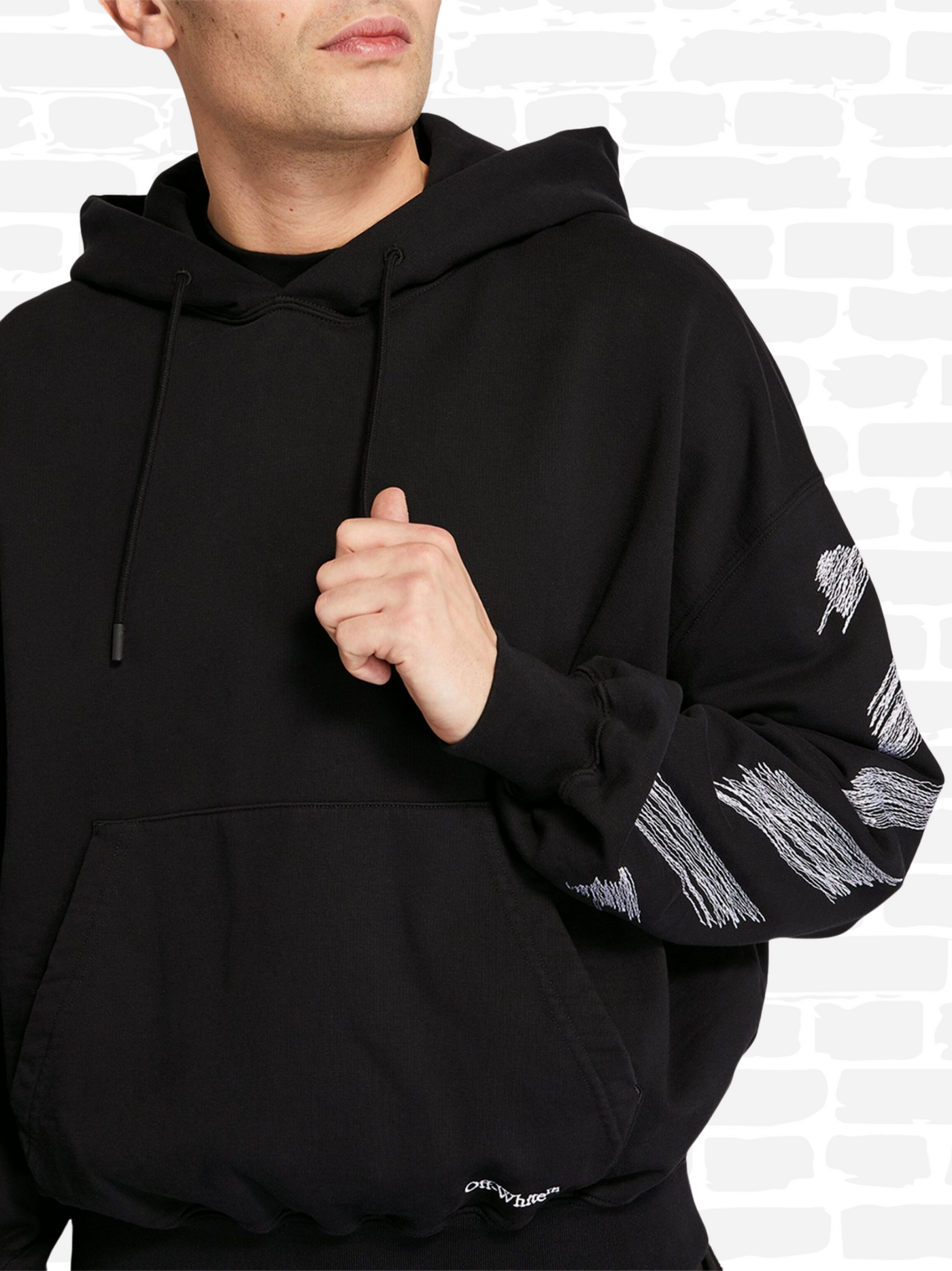 אוף וויט סווטשירט קפוצ'ון צבע שחור Scribble Diagonals Hoodie