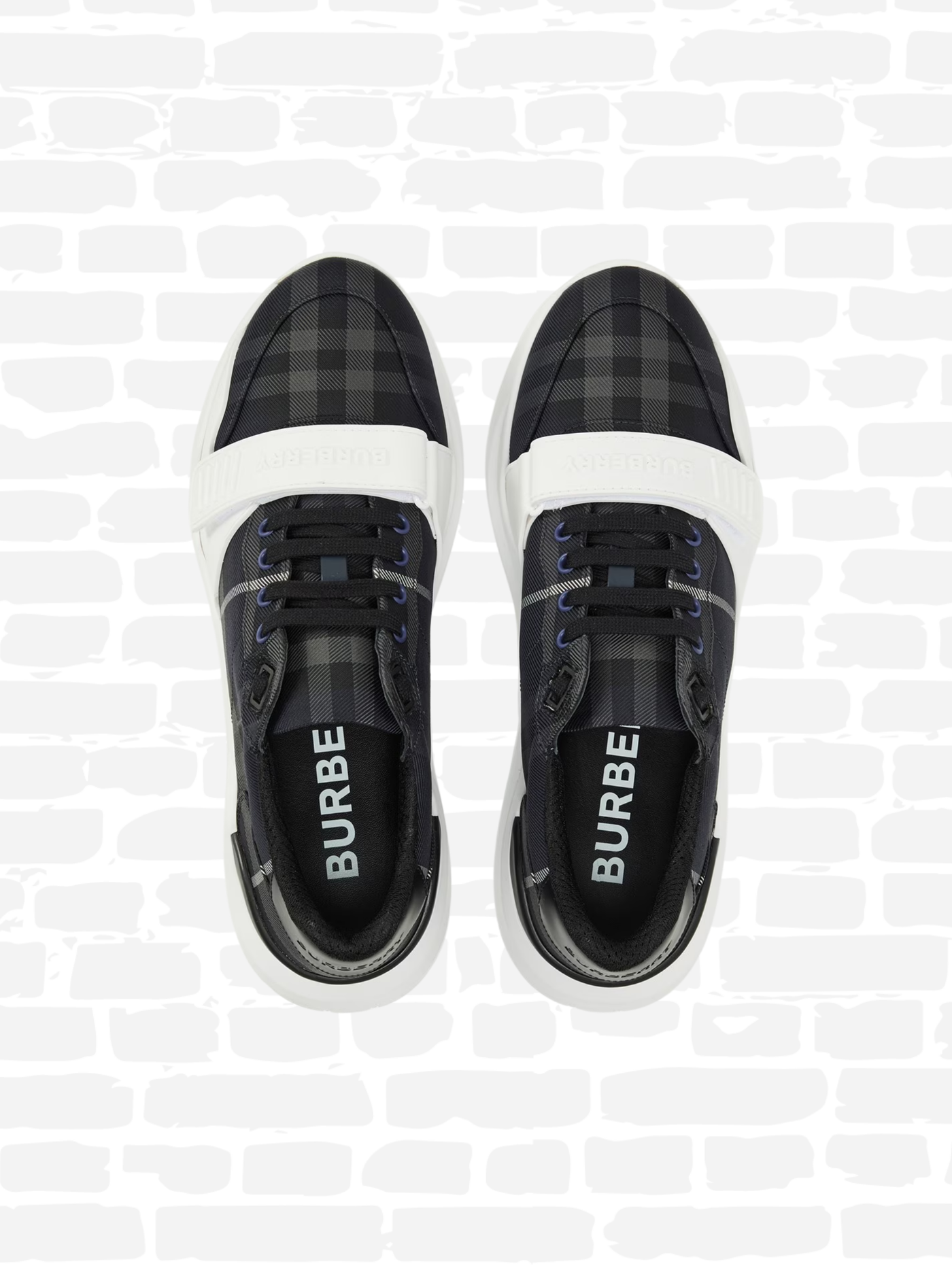 ברברי נעליים הדפס משבצות צבע שחור REGIS CHECK COTTON TRAINERS