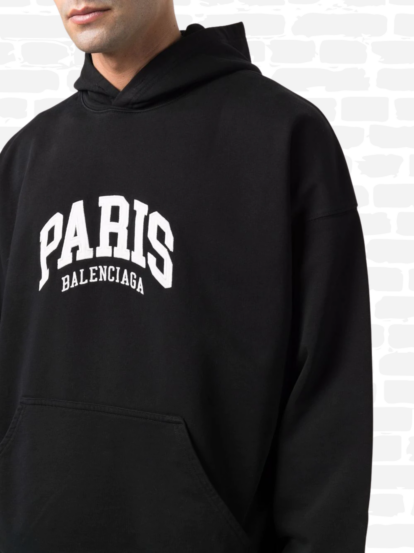 בלנסיאגה סווטשירט צבע שחור לוגו תפורParis logo embroidered hoodie