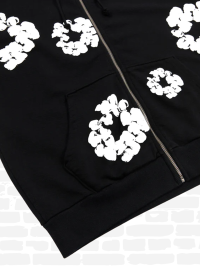 דנימ טירס סווטשירט קפוצ'ון צבע שחור  COTTON WREATH