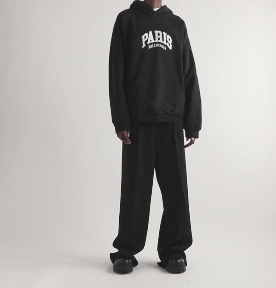 בלנסיאגה סווטשירט צבע שחור לוגו תפורParis logo embroidered hoodie