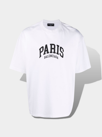 בלנסיאגה טי שירט צבע לבן Paris logo print T-shirt